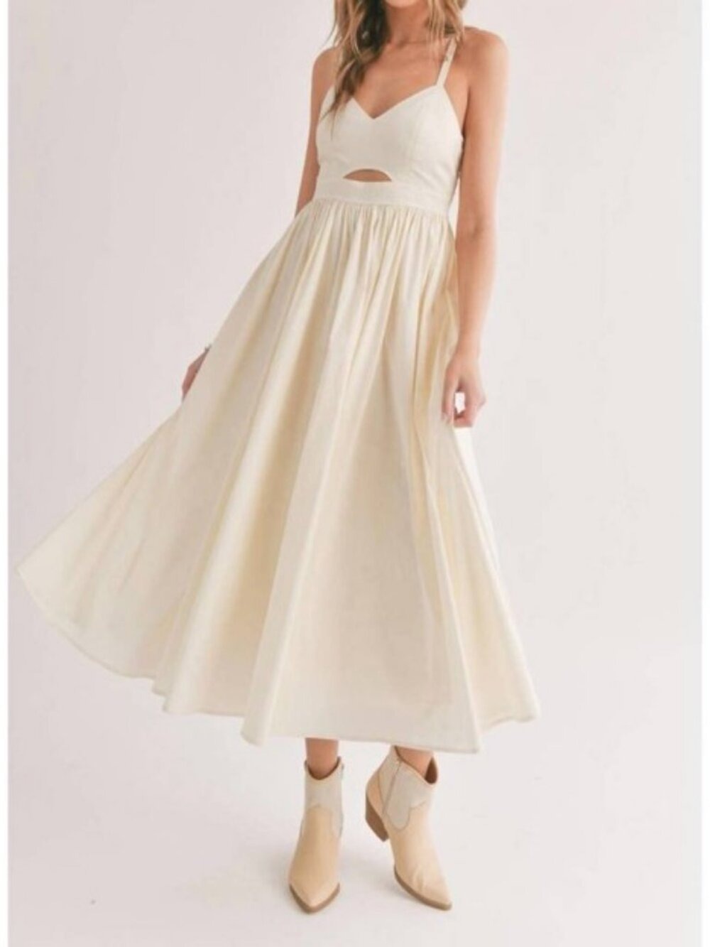 Sadie & Sage Shades On Front Cutout Midi Dress Ivory L NWT